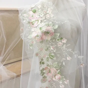 

1 pc large pastel tulle flower embroidery lace applique patch motif for wedding bridal veil DIY craft