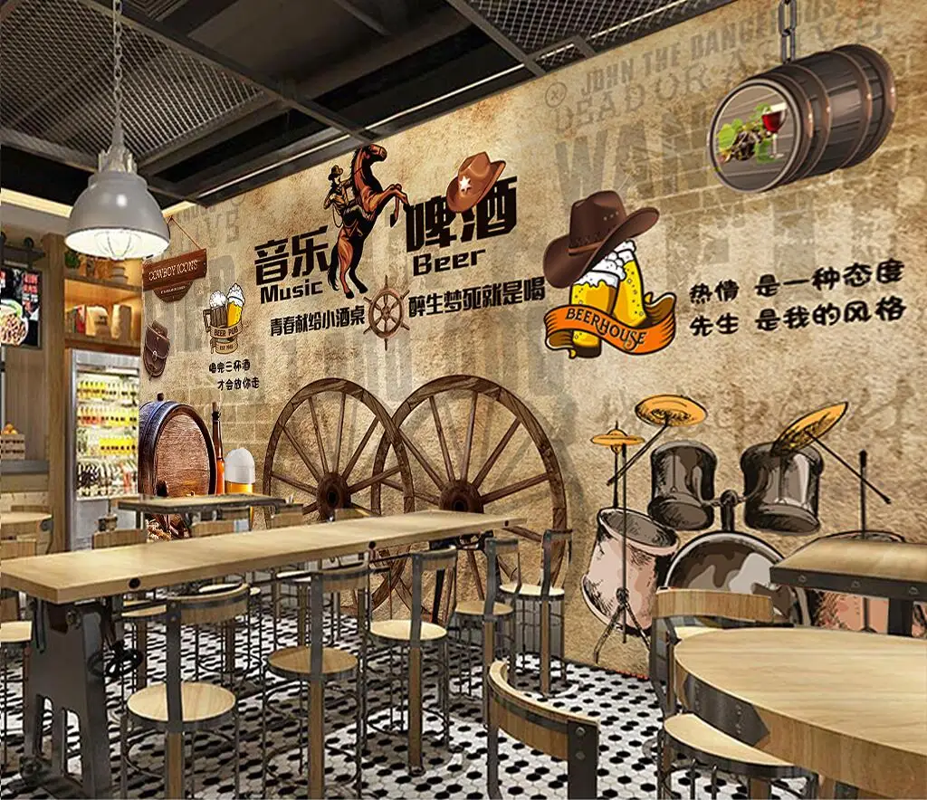 beibehang papel de parede personalizado moderno novo retro tijolo cerveja bar restaurante fundo decoração