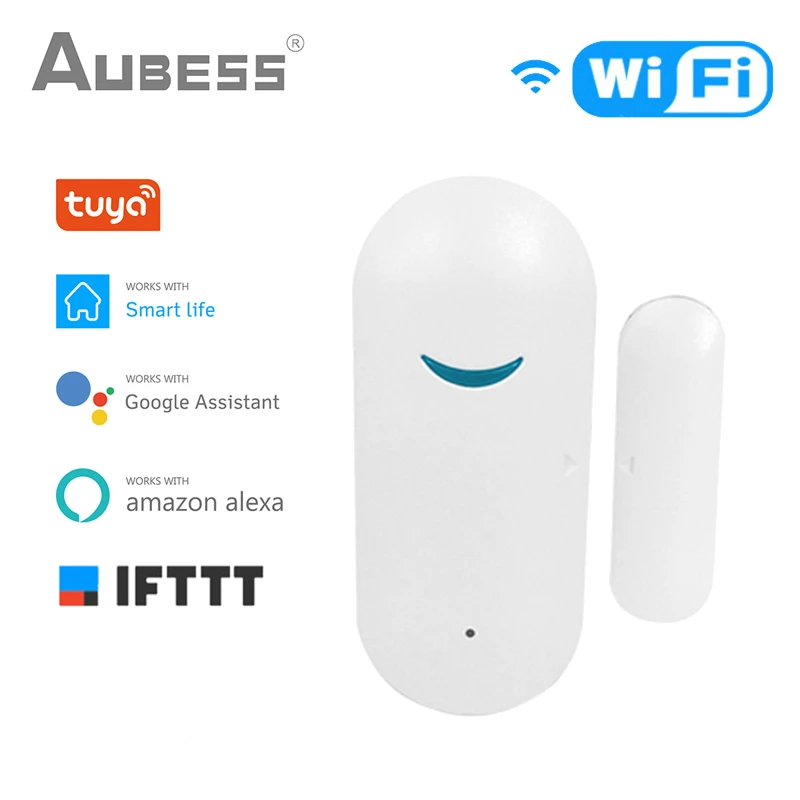 AUBESS Tuya Smart WiFi Door Sensor Door Open / Closed Detectors Wifi Home Alarm Compatible With Alexa Google Home Smart Life App keyboard alarm