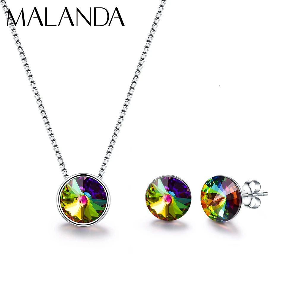 

Malanda Round Crystals From Swarovski Pendants Necklace Stud Earrings Set For Women New Fashion Wedding Party Jewelry Sets Gift