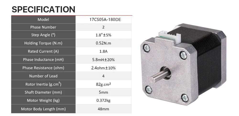 Description Picture 2 of itemNema17 Stepper Motor 48mm 2 Phase 52Ncm 1.8A Double Shaft Stepper Motor with DuPont 4-lead for 3D printer CNC XYZ