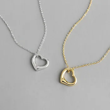 

100% Authentic 925 Sterling silver White/Gold floating Open Love Heart Necklace pendant Fine jEWELRY TLX518