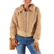Sfit осень зима искусственный мех пальто для женщин плюшевая куртка Мягкая Плюшевая куртка пальто размера плюс S-3XL на молнии овечья шерсть пальто