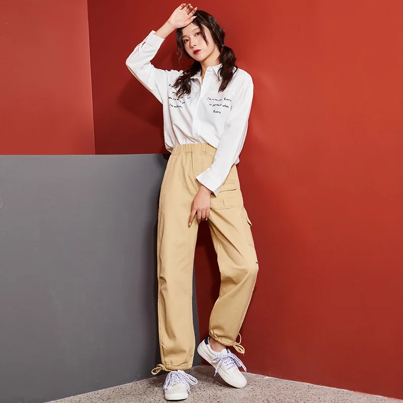 Женские стильные прямые брюки LEIJIJEANS, модные рабочие брюки цвета хаки с завязками на щиколотках, новая нейтральная модель 9121 большого размера