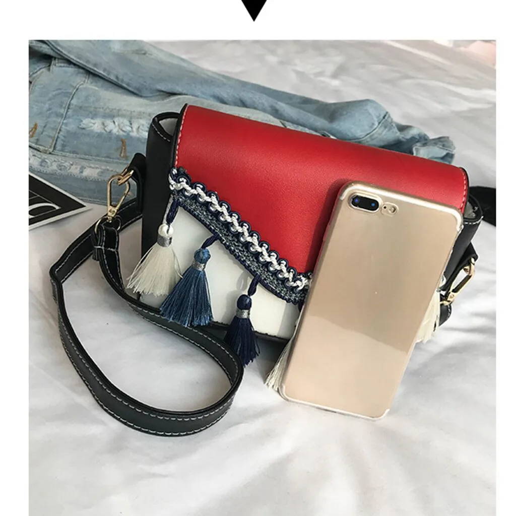 Vintage Women Weaving Tassel Shoulder Bag Messenger Bag Crossbody Bag Beach Bag Ethnic tassel shoulder Fashion messenger bag1104