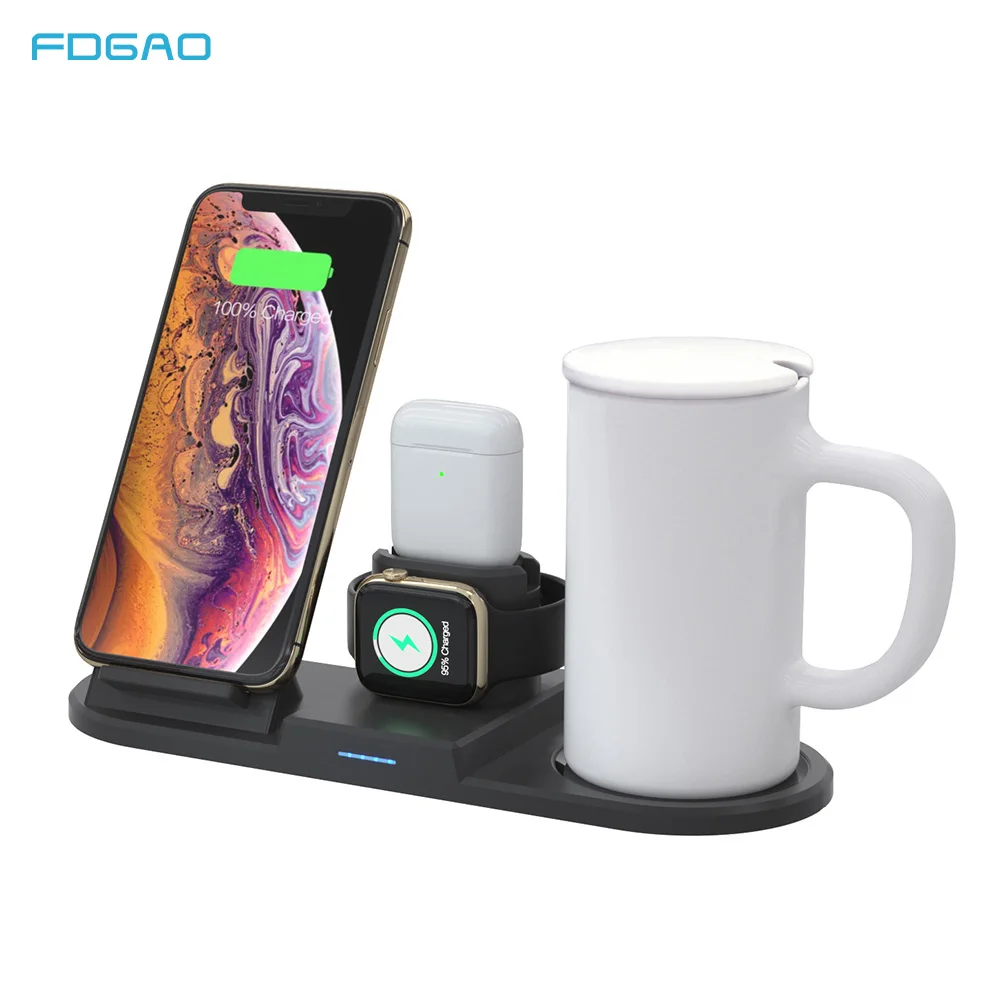  Mug Warmer 15W Qi Wireless Charger 4 in 1 Charging Stand Dock Station Cup For iPhone 11 8 XS XR X A - 4000493052040