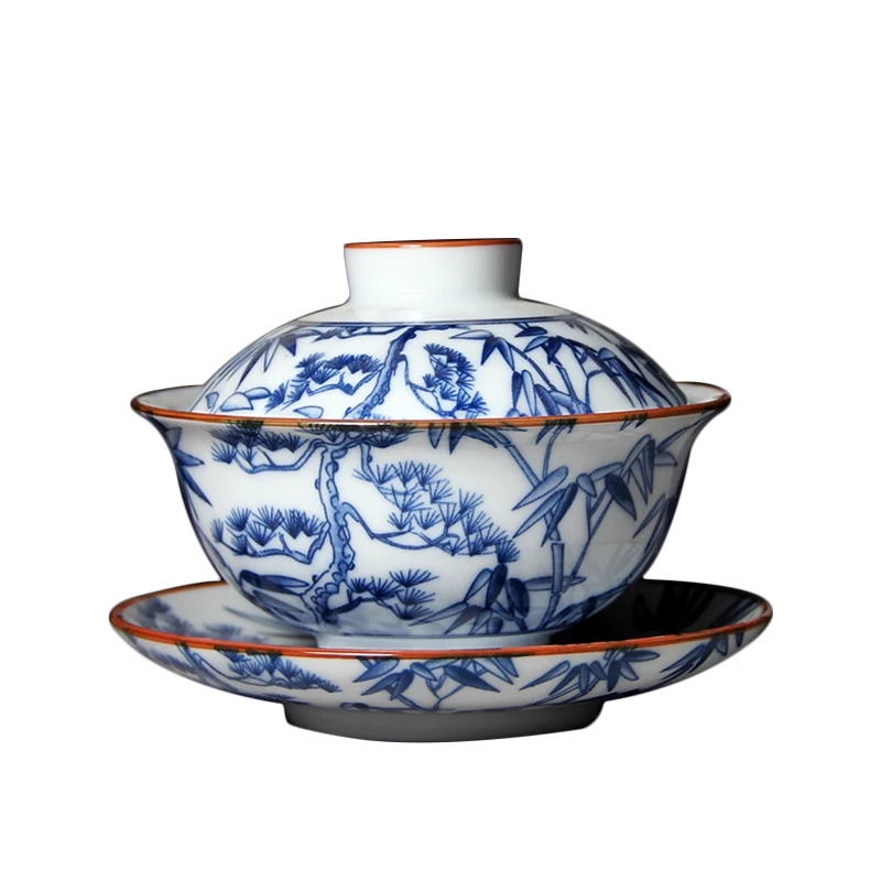 Чайная чашка Gaiwan из сине белого фарфора 150 мл|Пиалы для чая| |