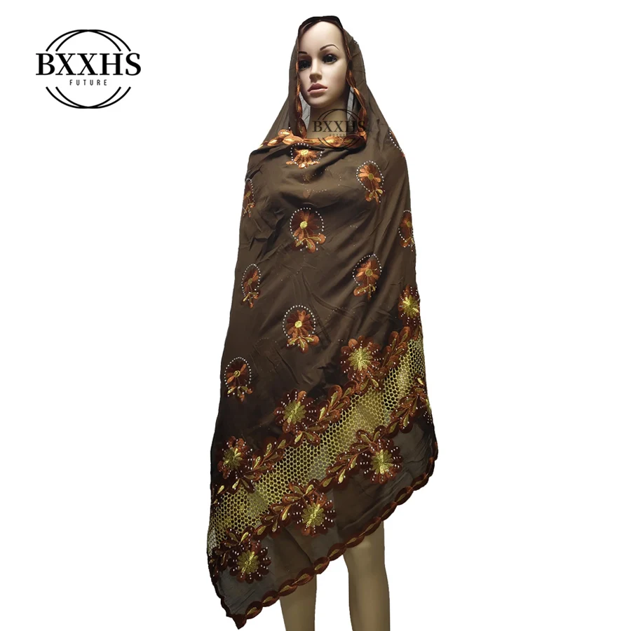 Африканский трехмерная вышивка шарф мусульманские, однотонные вышивка дамы большой чистый шарф шаль Пашмина
