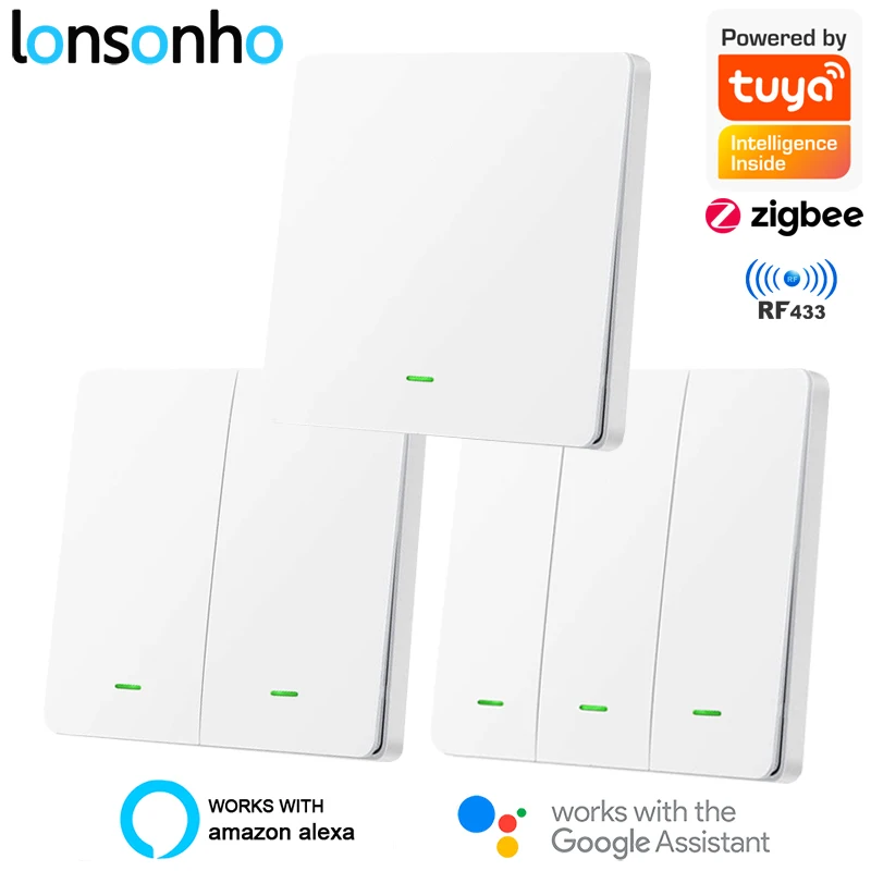 Lonsonho RF433 Tuya Zigbee умный переключатель без нейтральный ЕС 220V Беспроводной
