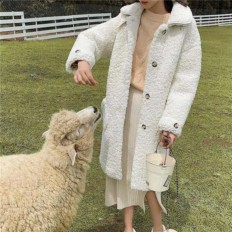 Модное теплое плюшевое пальто для женщин, зимняя однотонная длинная парка, куртка из овечьего меха, флисовая куртка с рукавом «летучая мышь», повседневные женские пальто, верхняя одежда - Цвет: White