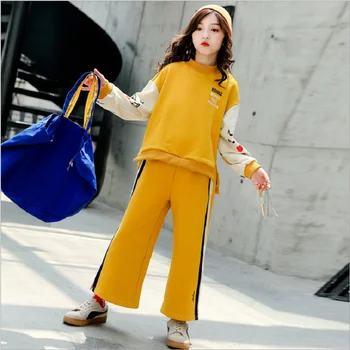

New 2020 Children's Clothes Girls Casual Suit Spring Loose Sweater Fashion Girl Wide-leg Pants 2pcs Kids Clothes Set For Girls