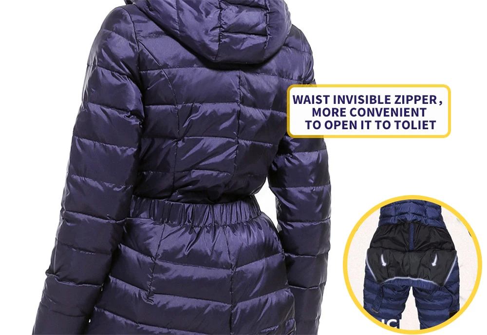 Цельный лыжный костюм для женщин, пуховые комбинезоны для горных лыж, Jumsuit, теплая зимняя лыжная куртка, брюки, дышащий зимний комплект