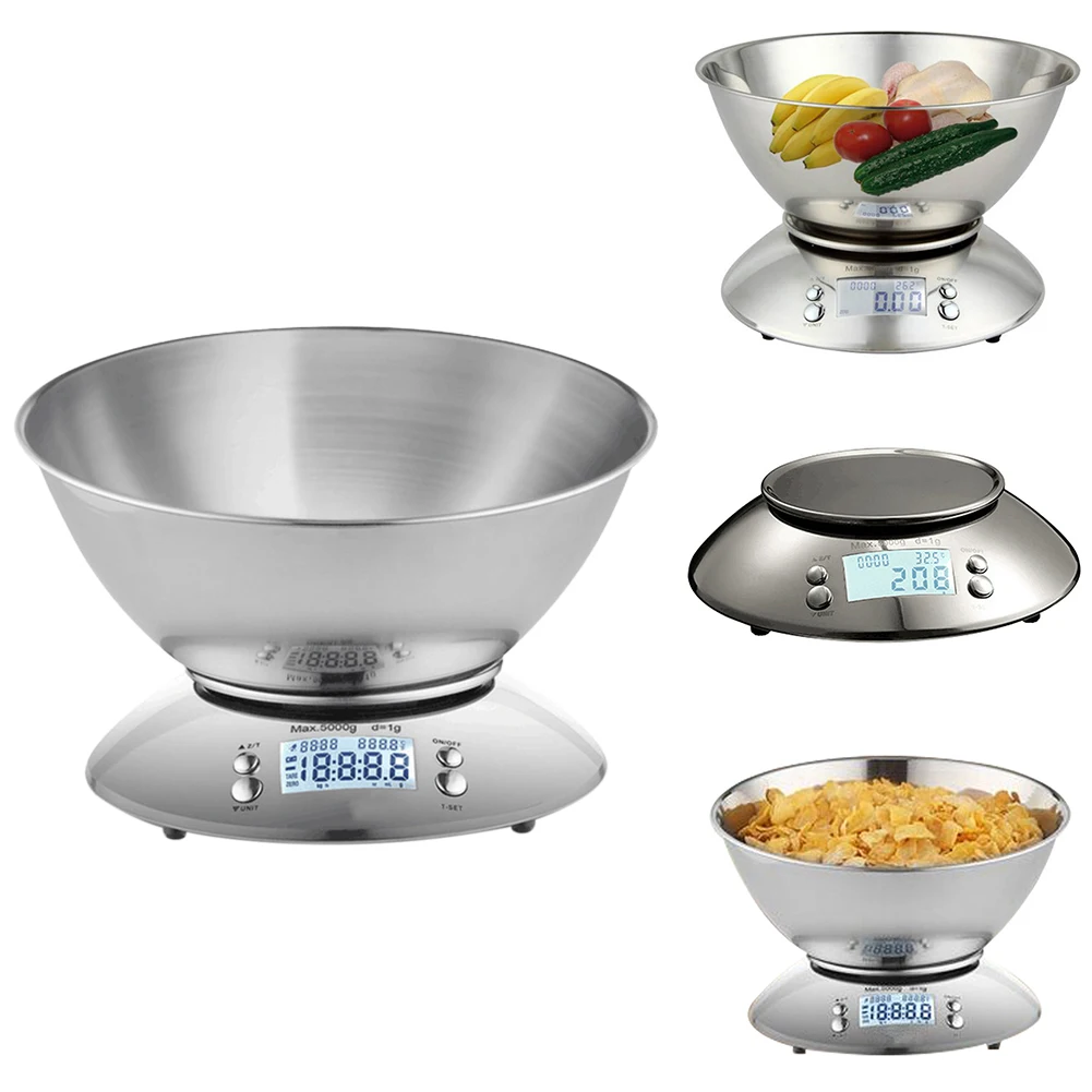 

With Bowl LCD Display Cooking Removable Alarm Clock Electronic Food Home Stainless Steel Kitchen Scale Multifunction Baking