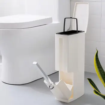 

Multipurpose Narrow Plastic Trash Can Set with Toilet Brush Bathroom Waste Trash Bin Tissue Box Garbage Trash Bags Dispenser