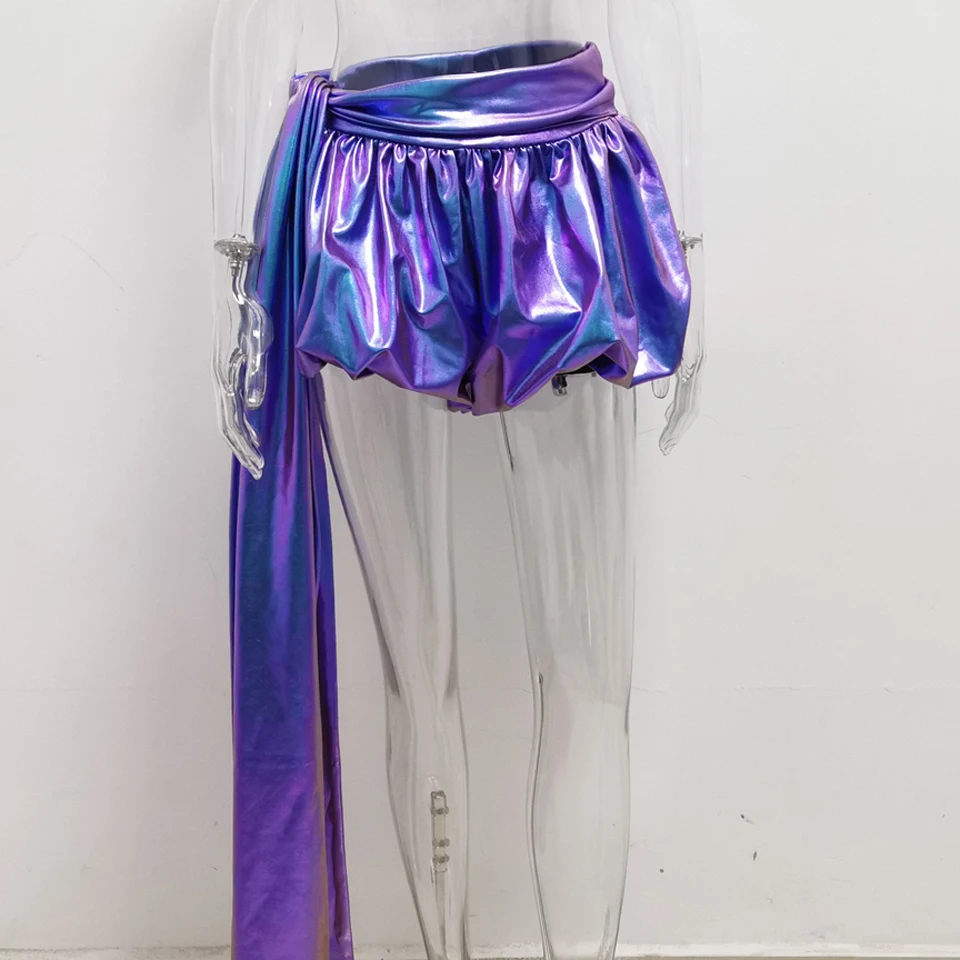Purple Karlofea, женские короткие штаны, стильные, цвета металлик, штаны-фонарики, шикарные, драпированные, ночные наряды, новая сексуальная одежда для клуба, вечеринки, шорты - Цвет: Purple
