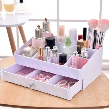 

Plastic Makeup Organizer Storage Box for Jewelry Cosmetic Brushes Lipsticks Holder with Drawer 10 Grids Desktop Storage Case