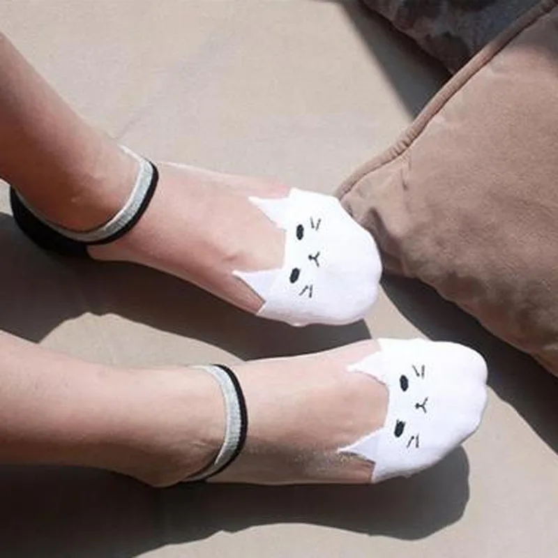 Женские прозрачные носки с закрытым верхом и котом милые женские модные