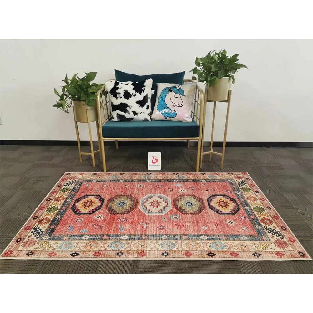 Bubble Kiss Ethnic Style Turkish Pattern Design Pink Rugs Home Non-Slip Customized Carpets for Bedroom Popular Soft Floor Mats 5