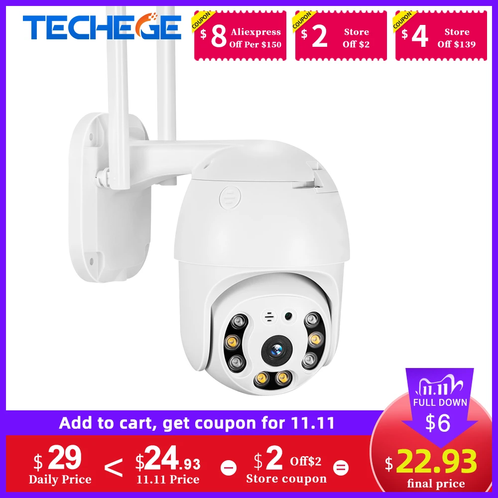 

Techege 1080P Wifi Camera Outdoor 2MP PTZ Camera Wireless Dome IP Camera ONVIF Two Way Audio Home Surveillance Camera From EU RU