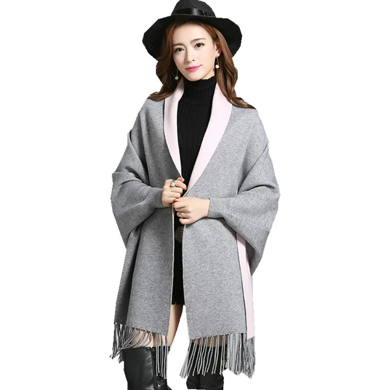 Best Price Casual Knitted Cashmere Long Cardigan 2019 Autumn Winter Women Loose Kimono Tassels Poncho Capes Two-Side Wear Sweater