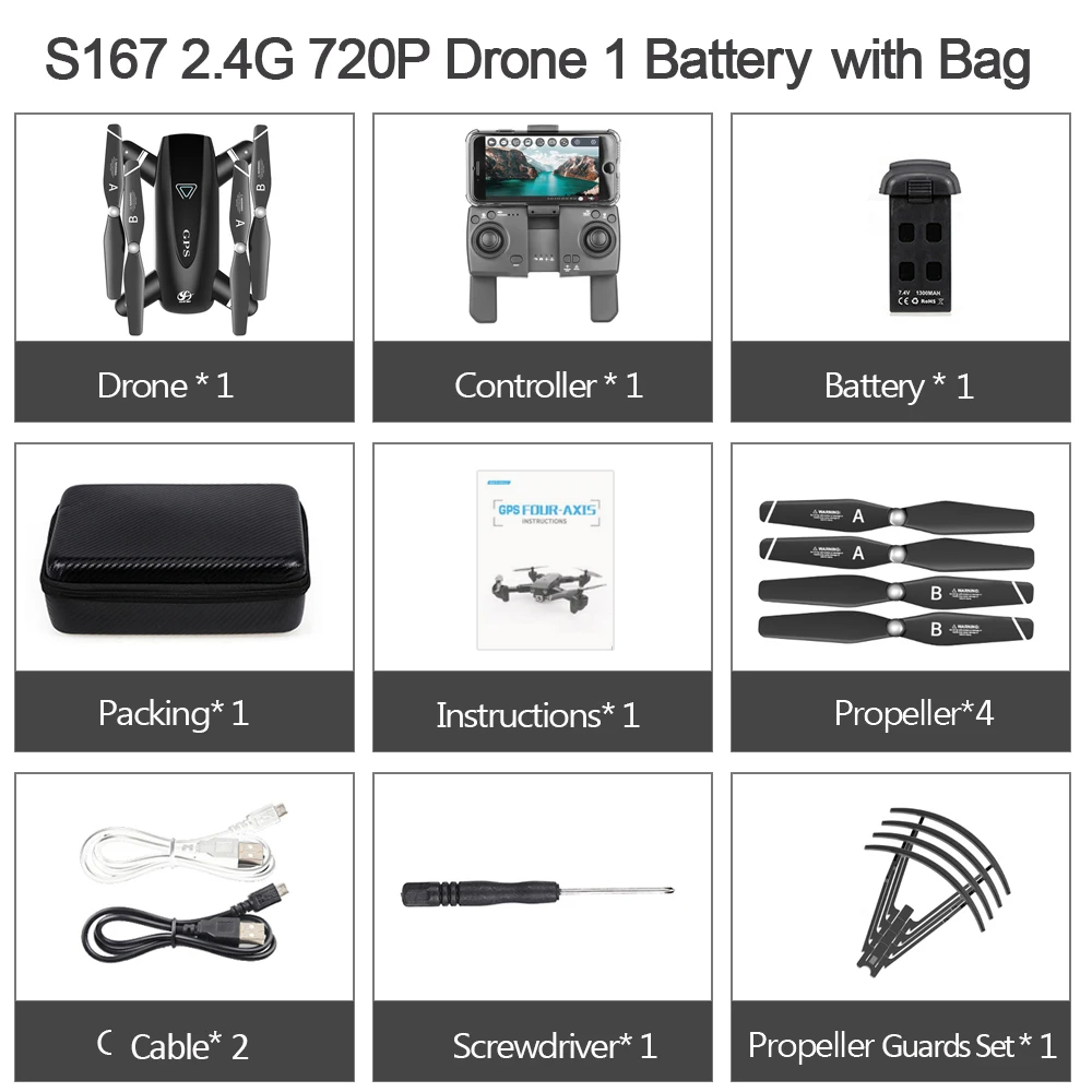 CSJ 5G Wi-Fi FPV gps Дрон с камерой 4K HD Way-point летающие жесты Фото Видео авто возврат домой S167 RC Квадрокоптер RC игрушки - Цвет: 720P 1B With Bag