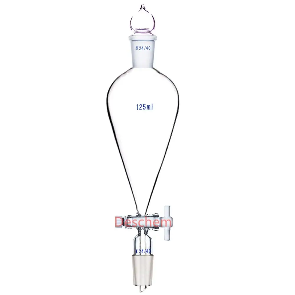 125 мл 24/40 лабораторная пириформенная сепарационная воронка кран из | Воронка -32748745974