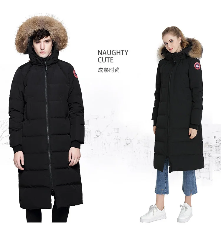 Winter New Style Europe And America Men And Women Celebrity Style down Jacket Outdoor Thick over-the-Knee Long White Goose