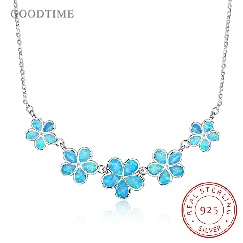 

Fashion Women Necklace Pure 925 Sterling Silver Opal Flower Pendant Women's Chain Clavicle Necklace For Girl Party Dress Up