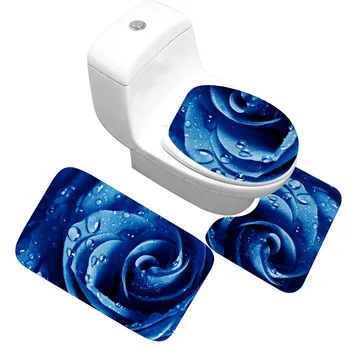 

Honlaker Rose Bathroom Mat Soft Flannel Bath Bathroom Mat Carpet Rug Non-slip Absorbent 3Pcs Bath Set Toilet