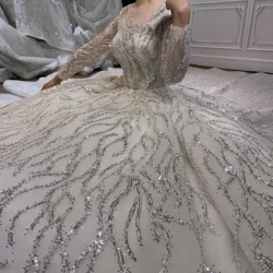 Marnham 2021 Beautiful Luxury Dubai Wedding Dress Ivory  Woman Bride Ball Gown With Long Train Sleeve Princess Real Work Photo