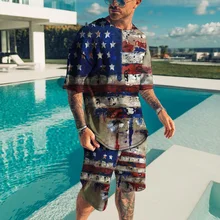 3D Printing Pattern T-Shirt Street  Summer Fashion Men Personality Trend Wild Loose Oversized Short-Sleeve 2 Piece Suit