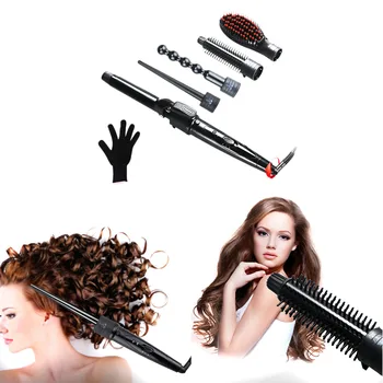 

5 In 1 Portable Curling Wand Set Travel Ceramic Hair Curler Curling Iron Flat Iron Hair Straightening Brush Comb