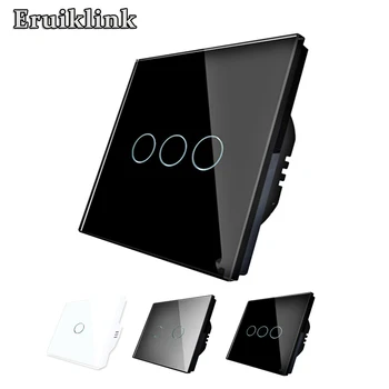 

Luxury waterproof crystal tempered glass panel touch switch, EU standard lighting switch, power switch 1/2/3Gang 1 way, 110-220V