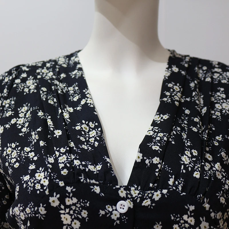Vintage Floral V Neck Long Sleeve Dress