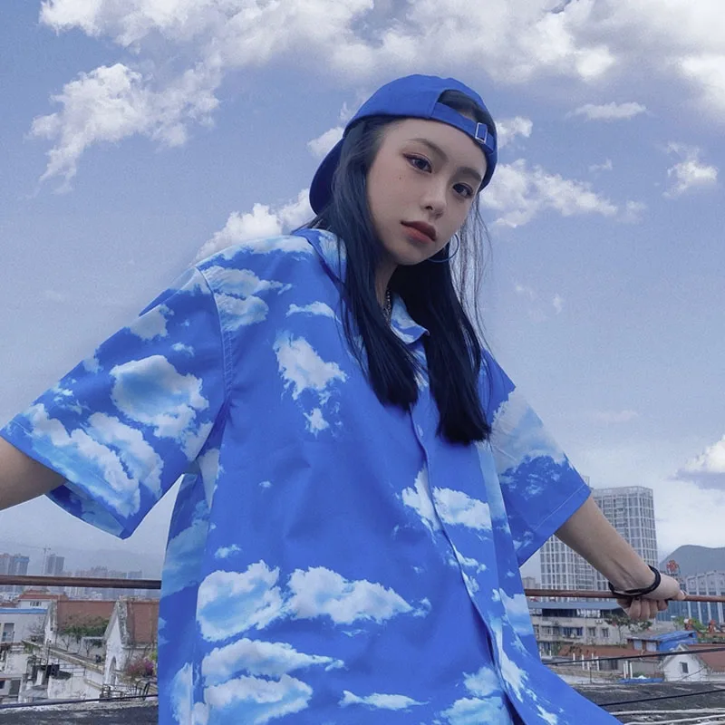 Neploe Harajuku Printed Blouse Tops Short Sleeve Turn Down Collar Causal Women Shirts 2020 Summer Korean Blusas Mujer Streetwear