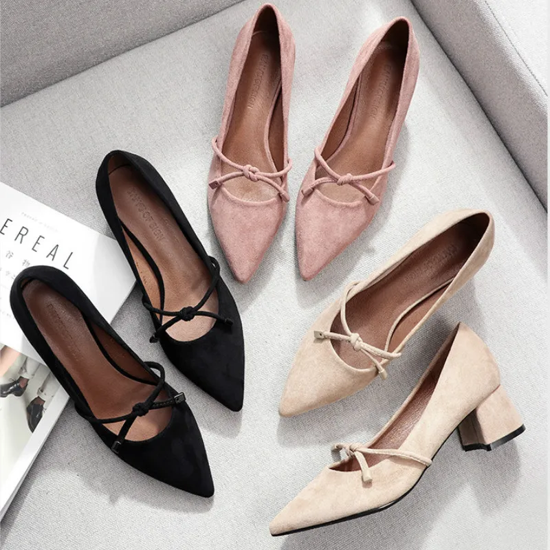 Zapatos clásicos de gamuza de imitación para mujer, sandalias de punta  estrecha con tacón alto cuadrado de 2020 cm, elegantes e informales, sin  cordones, 4,5|Zapatos de tacón de mujer| - AliExpress