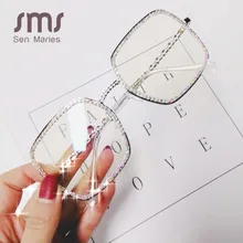 Sen Maries, квадратный плоский светильник, алмазные солнцезащитные очки, женские квадратные Роскошные кристально чистые очки, винтажные женские очки с большой оправой