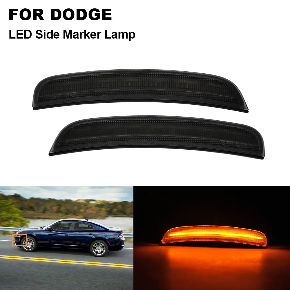2PCS Smoked Lens Front Amber Car LED Side Marker Light For Dodge