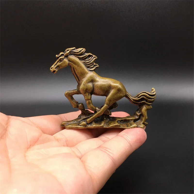 Античная твердая медь бегущая лошадь украшение статуи Зодиак из латуни изящная лошадь миниатюрные фигурки Лаки Фэн Шуй домашний стол Декор - Цвет: Running Horse