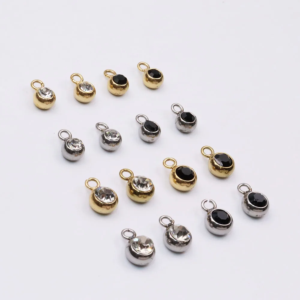 스테인리스 스틸 미니 스톤 댕글링 참, DIY 발목 귀걸이 팔찌, 언페이드 무색 2 색, 도매, 5mm, 6mm, 10 개