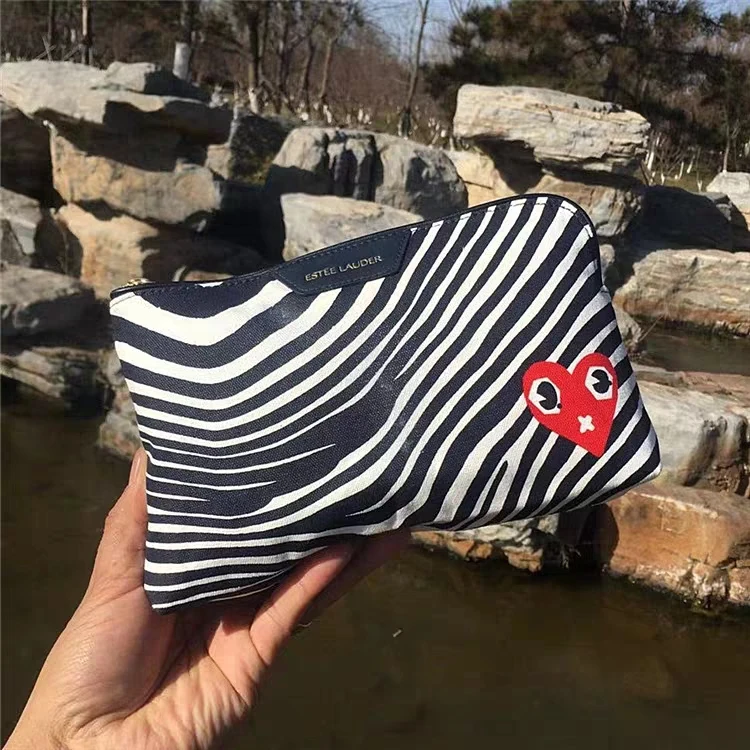 

Canvas Painted Zebra Red Heart Pattern Cosmetic Bag Holding Bag Storage Bag