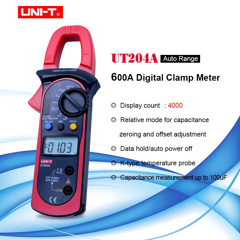 Цифровой ручной мультиметр зажим UNI T UT204A Профессиональный истинный RMS LCD