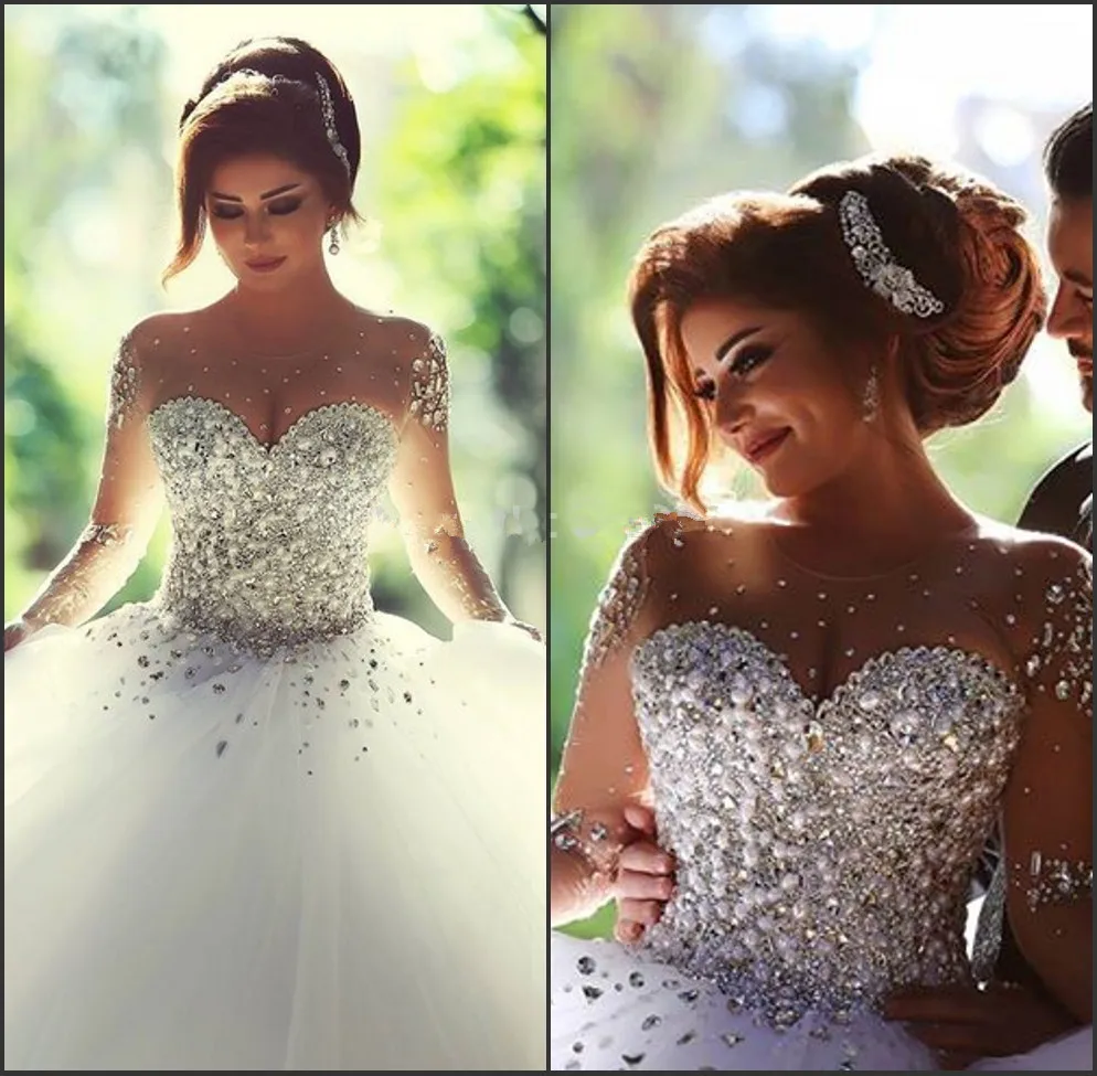 Бальное платье Said Mhamad 2021 после свадебного приема платье с прозрачными рукавами для невесты с кристаллами милые вечерние свадебные платья на заказ