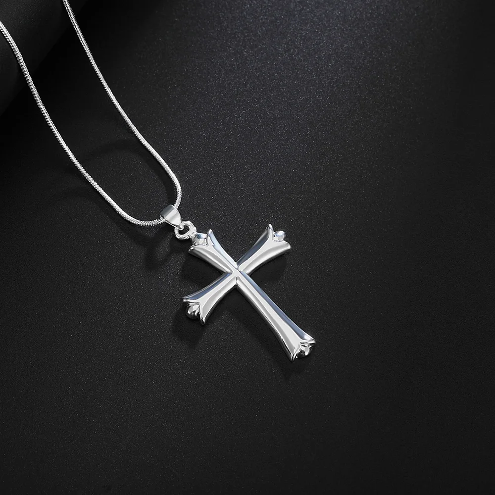 925 Sterling Silver Necklace Simple Fashion Cross Pendant Necklace Silver Chain For Women & Men Jewelry Gifts - Image 4