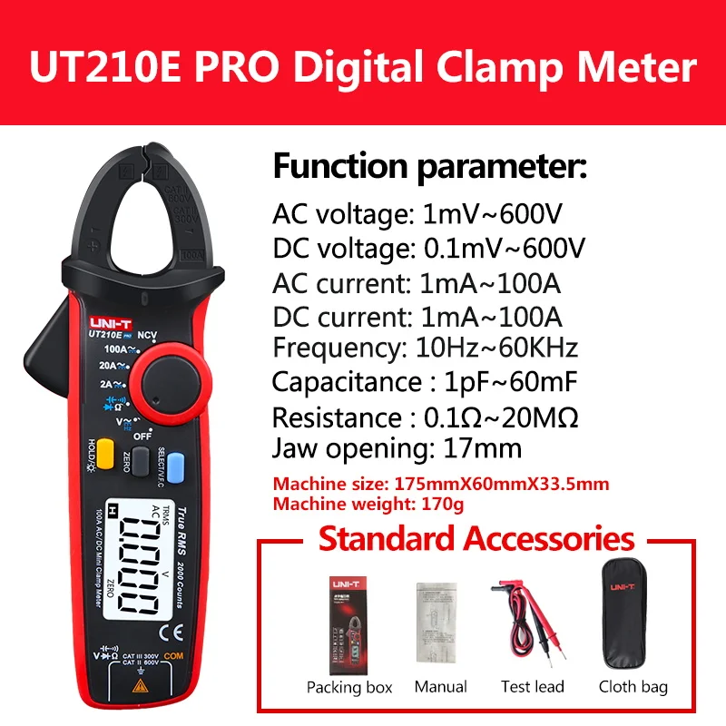 voice volume meter UNI-T UT204 Plus/UT210 Series Clamp Ammeters. Temperature Voltage Tester LCD Digital Current clamp AC/DC NCV True Rms Multimeter loggers tape measure