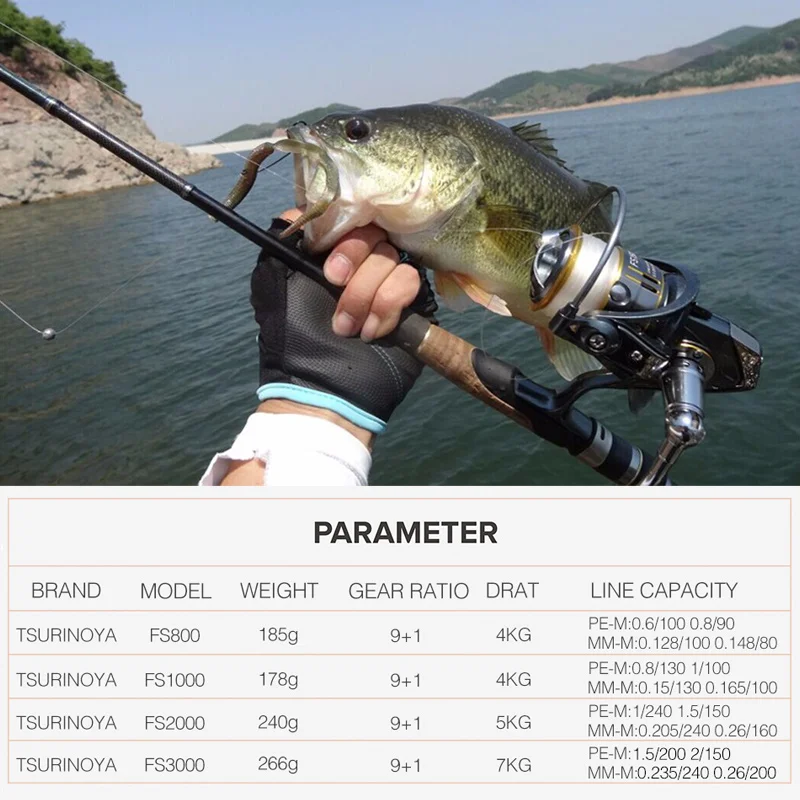 Спиннинговая Рыболовная катушка Tsurinoya FS 800 1000 2000 3000 9 + 1BB длинное кастинговое