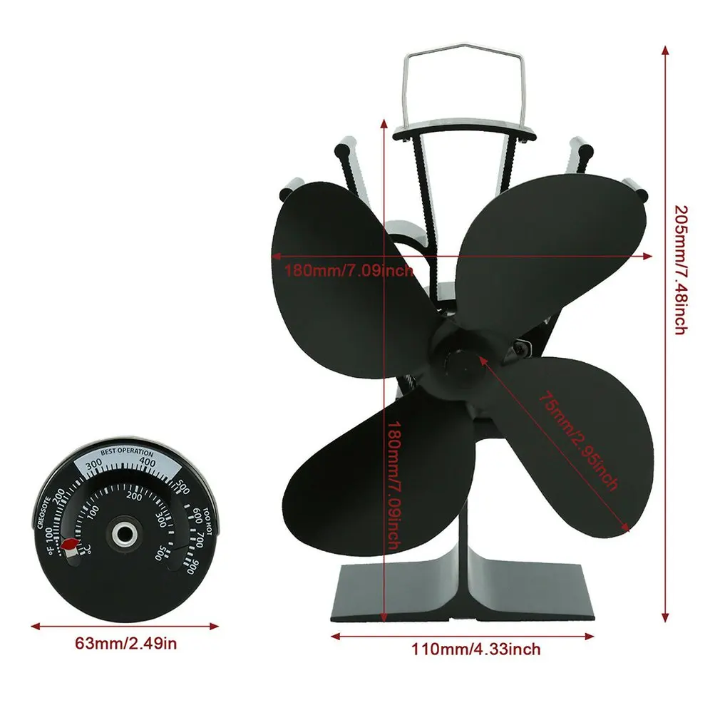 4 лопасти вентилятор для печи, работающий от тепловой энергии с термометром домашний бесшумный вентилятор для камина для дерева/бревен горелки/камина эффективный вентилятор эко печи