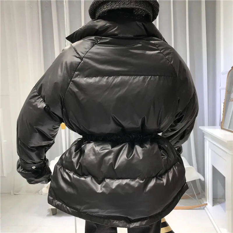 Женский пуховик из толстого хлопка, женская зимняя мода, зимняя женская куртка, пояс для парки, высокая уличная молния, оранжевый, розовый