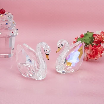 

H&D Set of 2,Crystal Swan Wedding Paperweight Figurine Glass Figure Paperweight Ornament Feng Shui Decor Collection (Clear+AB)
