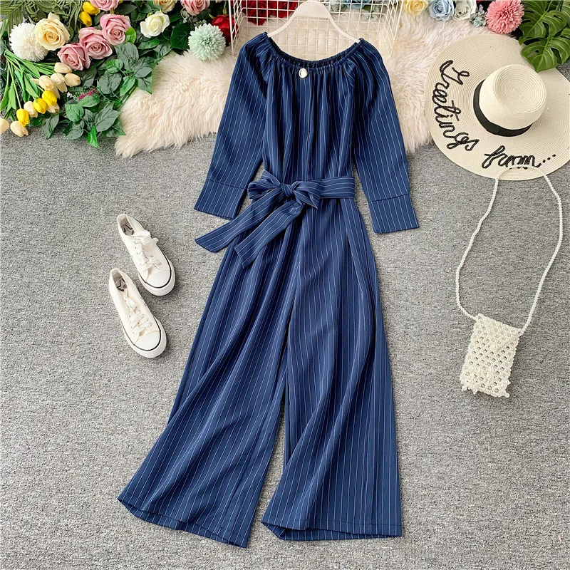 2019 Новый Демисезонный женский комбинезон Мода Полосатый сексуальное платье с